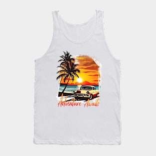 Adventure awaits Retro Summer Vibes Beach Life Classic Car Novelty Gift Tank Top